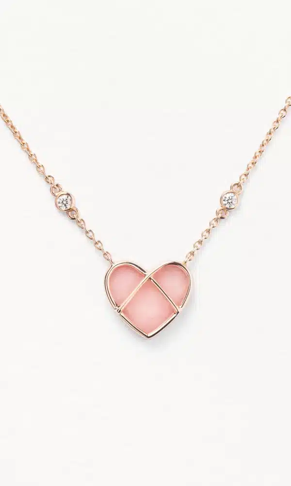 collier l'attrape coeur petit modèle or rose et opale rose poiray